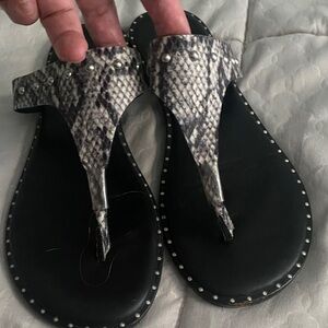 Snake-Print Thong Sandals in Black and Gray - Women